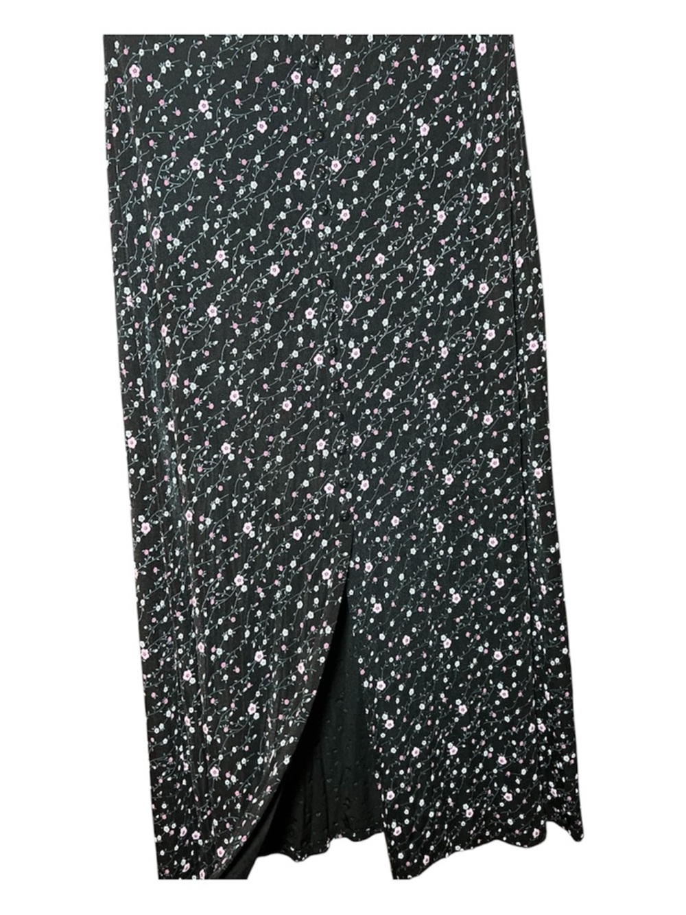 dressbarn Black Maxi Skirt with Pink & White Floral Print and Front Slit